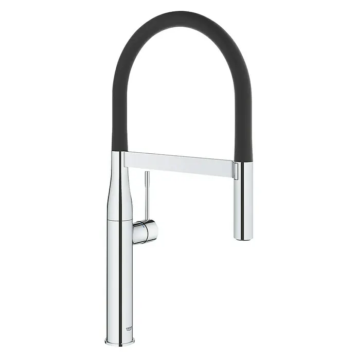 Grohe Essence Spültischarmatur - Chrom, Glänzend - Moderner GROHE Küchenarmatur mit schwarzem Auslaufbogen und glänzendem Chromkörper für stilvolle Küchen.