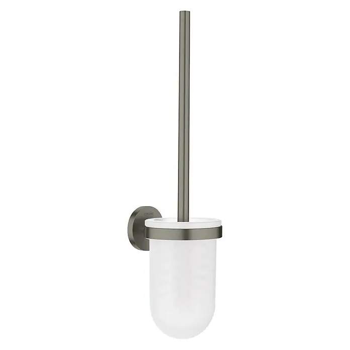 Grohe Essentials WC-Bürstengarnitur - Mit Halterung, Hard Graphite, Matt - Wandmontierte GROHE Essentials Toilettenbürstengarnitur mit satiniertem Glasbehälter und Halterung in gebürstetem Hart Graphite.