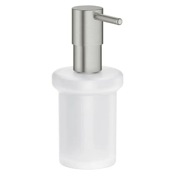 Grohe Essentials Ersatz-Seifenspender - Supersteel, Matt - Der Seifenspender aus satiniertem Glas mit Edelstahl-Pumpe ist ein elegantes und praktisches Accessoire für jedes Badezimmer.