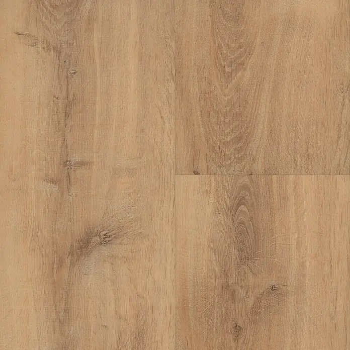 b!design Vinylbodenmuster Maxi Cognac Eiche - 281 x 161 x 4,2 mm, Landhausdiele - Nahaufnahme eines Bodenbelags mit hellem Holzmaserungsmuster, ideal für moderne Wohnräume.