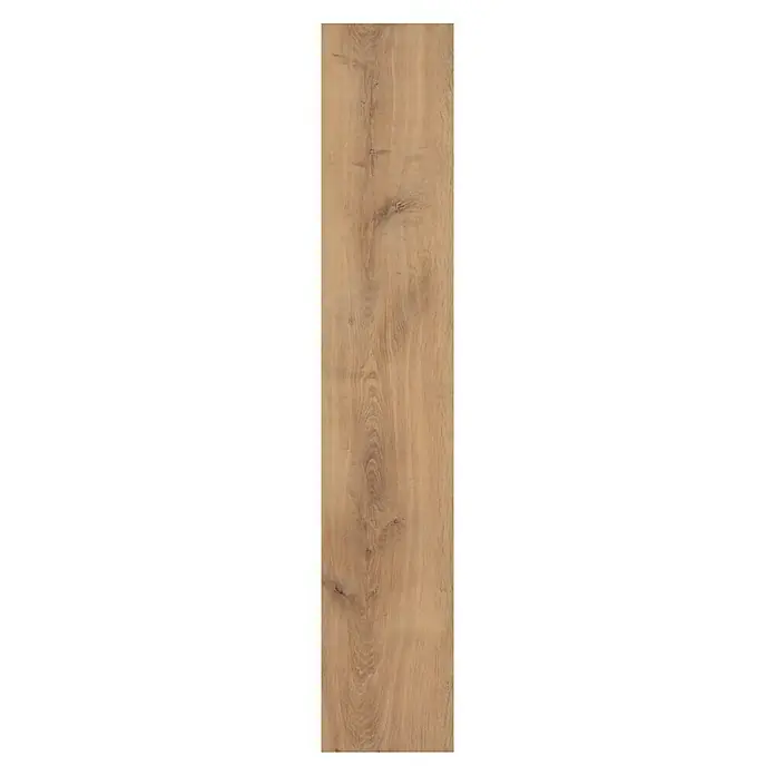 b!design Vinylbodenmuster Maxi Cognac Eiche - 281 x 161 x 4,2 mm, Landhausdiele - Ein einzelnes, hochformatiges Paneel mit einer markanten Holzmaserung in natürlichen Brauntönen, ideal für Bodenbeläge oder Wandverkleidungen.
