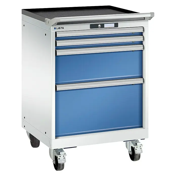 Lista Rollwagen - 564 x 572 x 890 mm - Rollwerkbank von Lista mit mehreren Schubladen in Blau und Grau, ideal für die Werkstatt. Robuste und mobile Werkzeugaufbewahrungslösung.