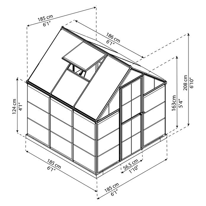 Palram – Canopia Gewächshaus Hybrid1,86 x 1,85 x 2,08 m, Polycarbonat, Glasstärke Seitenwände: 0,75 mm, Silber Unknown