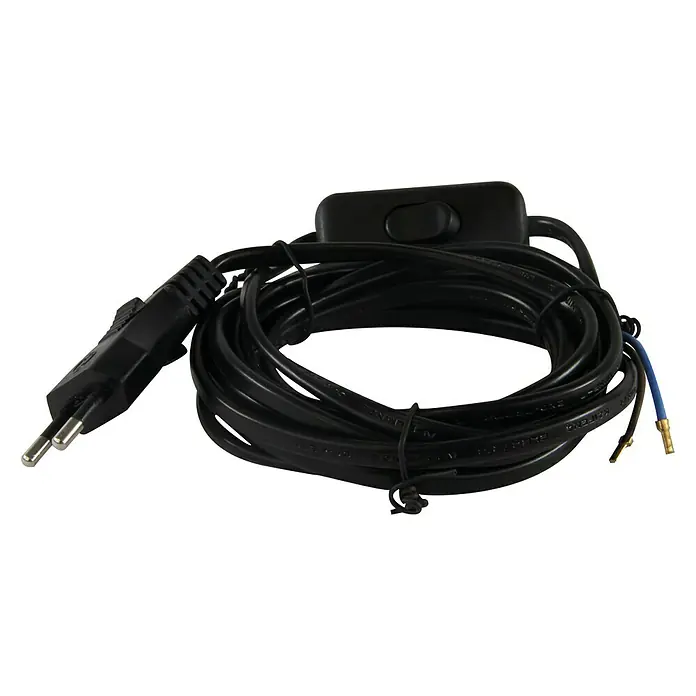 Voltomat Anschlusskabel - 3 m, H03VVH2-F, Aderquerschnitt: 0,75 mm², Schwarz - Schwarzes Netzkabel mit Schalter und Stecker für Lampen oder andere elektronische Geräte.