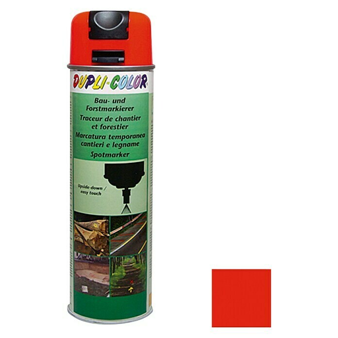 Dupli-Color Markeerspray Bouw en bosbouw (Helder rood, Intense kleur, 500 ml)