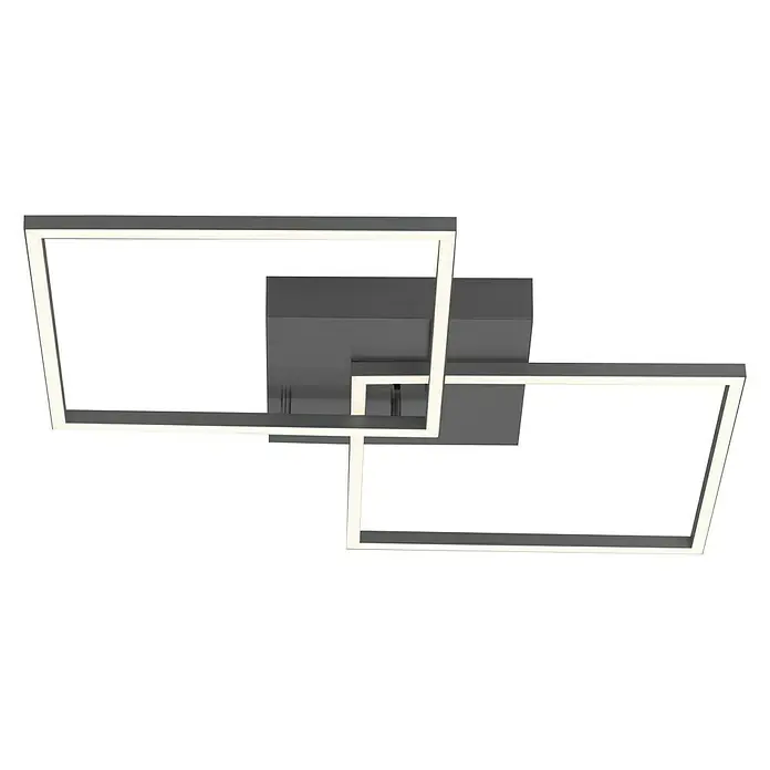 Just Light LED-Deckenleuchte Iven - 40,5 W, L x B x H: 53 x 53 x 7 cm, Schwarz, Warmweiß - Moderne LED-Deckenleuchte mit zwei überlappenden, quadratischen Rahmen in Grau und Weiß für eine stilvolle Beleuchtung.