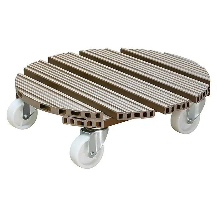 Wagner System Pflanzenroller - WPC, Taupe, Max. Belastung: 150 kg - Pflanzenroller aus braunem Kunststoff mit weißen Rollen für den einfachen Transport von Blumentöpfen und Pflanzen.