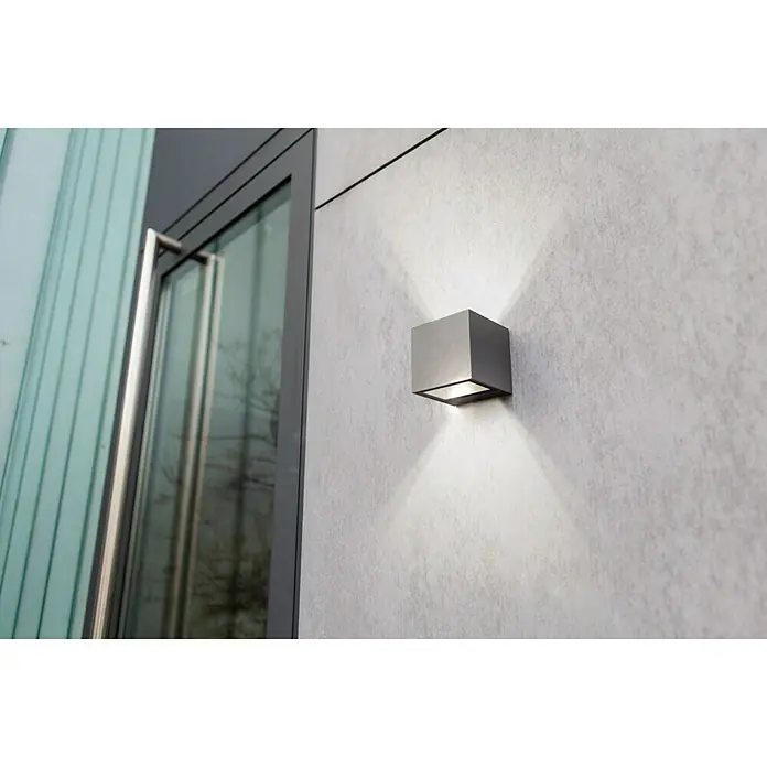 Lutec Aplique exterior LED Gemini - 9 W, 88 x 85 x 86 mm, Antracita, IP54 - Lámpara de pared cúbica moderna de metal. La luz brilla elegantemente hacia arriba y hacia abajo. Ideal para uso en exteriores.