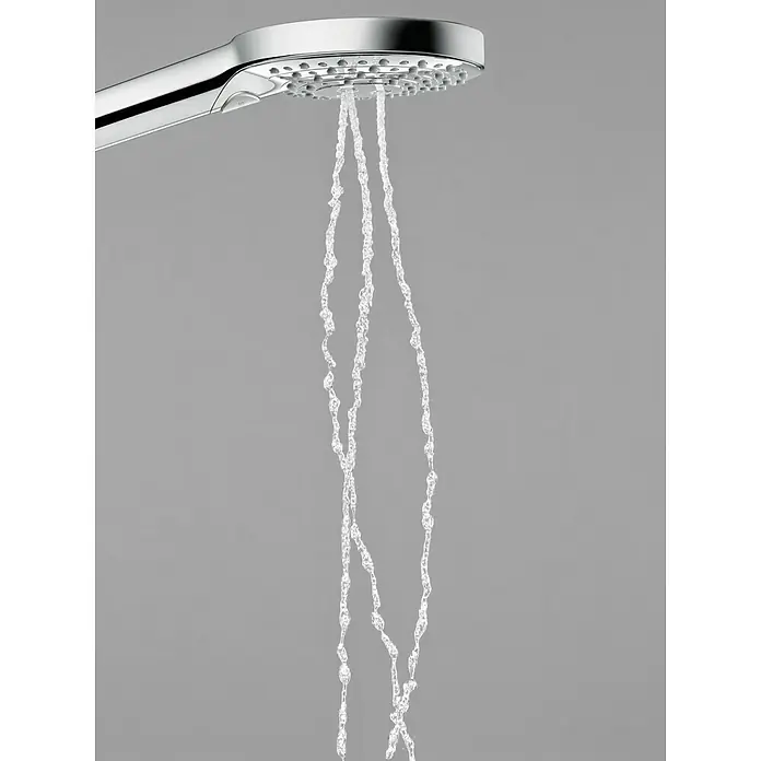 Hansgrohe Handbrause Raindance Select S 120 3jet - Anzahl Funktionen: 3 Stk., Durchmesser: 12,5 cm, Chrom - Ein moderner Duschkopf mit fließendem Wasser. Das Design ist schlicht, und das Wasser sorgt für Entspannung unter der Dusche.