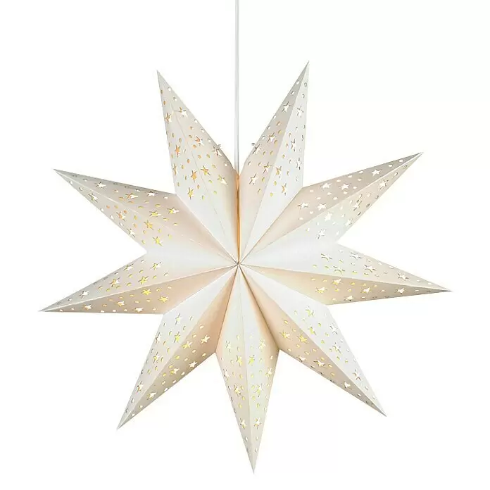 Markslöjd LED-Stern Solvalla - 45 cm, Weiß, IP20, Netzbetrieben - Weiße Papiersternlaterne mit Sternausschnitten, von innen beleuchtet.