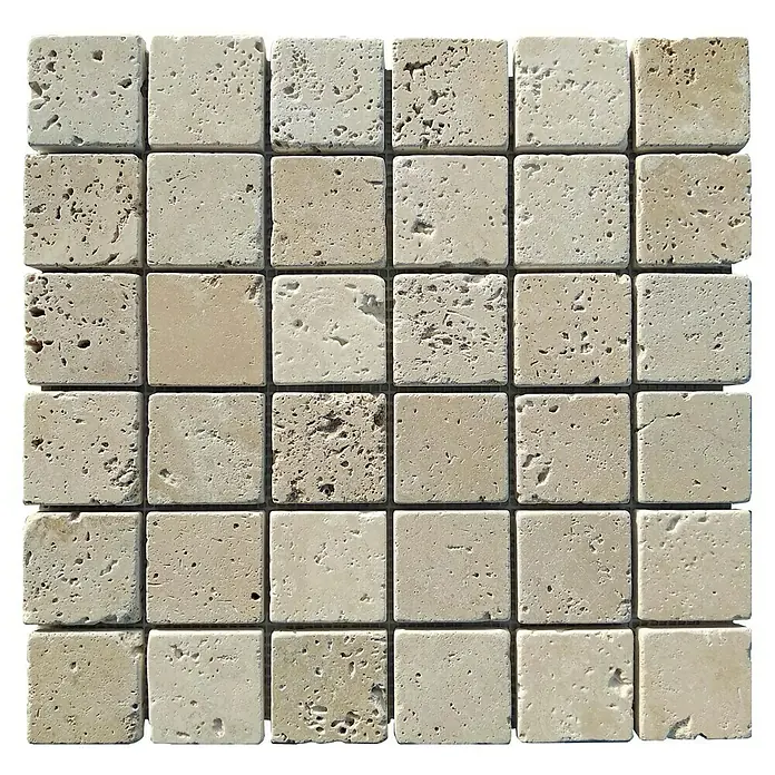 Malla mosaico Travertino 4,8 - 30 x 30 cm, Crema, Mate - Baldosas de mosaico de travertino con textura natural, perfectas para diseños elegantes de paredes y suelos interiores.