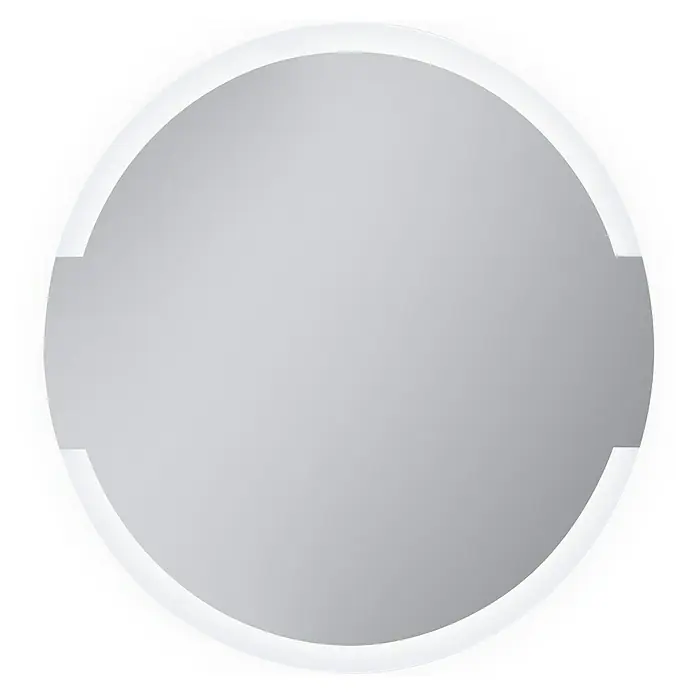Camargue Espejo con luz Face - Diámetro: 90 cm - Esta imagen muestra un espejo redondo con un marco blanco y recortes laterales, ideal para un diseño de baño moderno.
