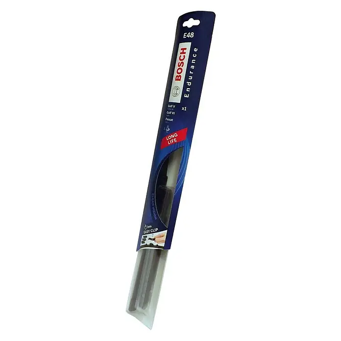 Bosch Endurance Goma de escobilla limpiaparabrisas E48 - Largo: 475 mm - Limpiaparabrisas Bosch E48 en un paquete azul Endurance. Tiene un clip fácil para una rápida instalación.