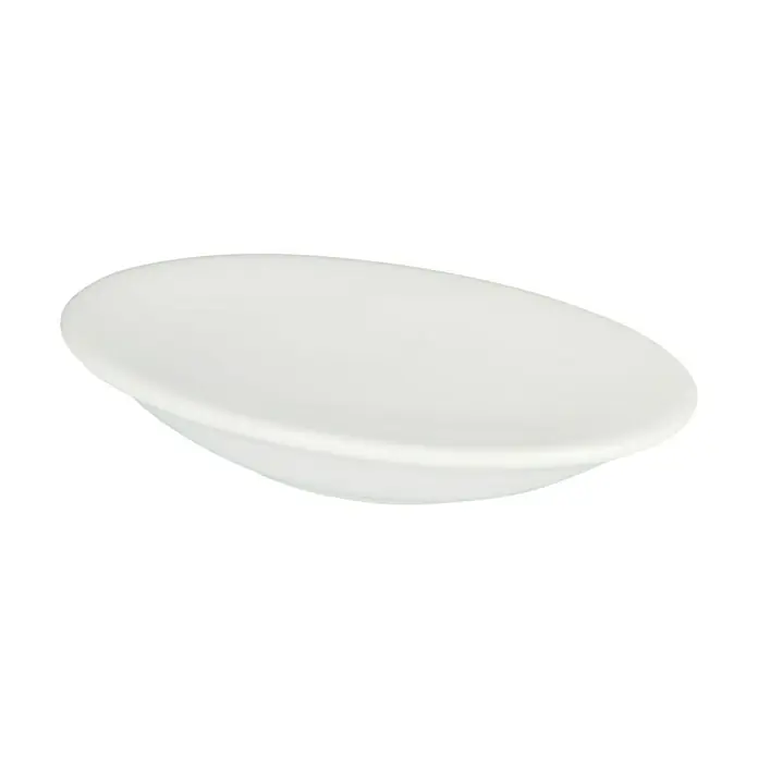 Venus Pure White Seifenschale - Keramik, Weiß - Nahaufnahme einer eleganten weißen Seifenschale. Die Schale präsentiert sich in einem schlichten, ovalen Design und ist ideal für jedes Badezimmer.