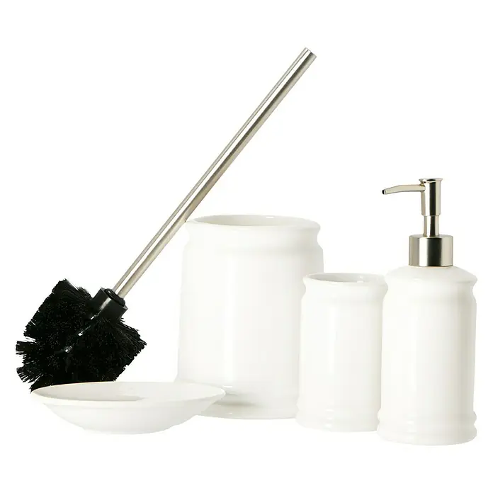 Venus Pure White Seifenschale - Keramik, Weiß - Ein Badezimmer-Set in Weiß mit Seifenspender, Becher, Seifenschale und Toilettenbürste für ein stilvolles Ambiente im Bad.
