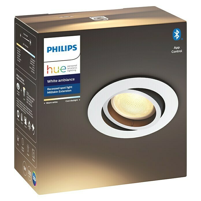 Philips Hue LED-Einbauspot Durchmesser: 9 Milliskin cm) Erweiterung BAUHAUS W, Weiß, (5 
