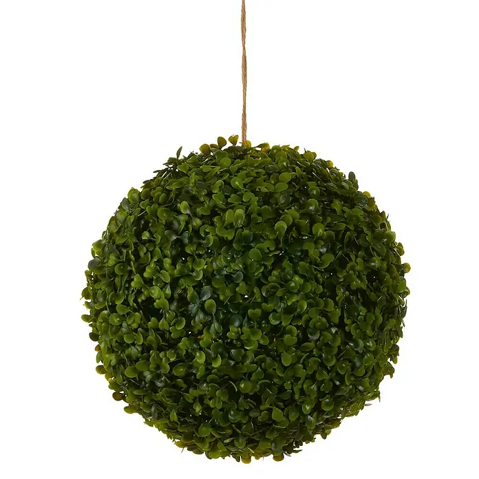 Planta artificial Buxus - Altura: 28 cm, Verde, Plástico - Bola decorativa de boj con cuerda para colgar, ideal para decorar interiores o jardines y aporta un toque natural.