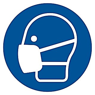Etiqueta adhesiva (Uso obligatorio de máscara de seguridad, Azul/Blanco, Altura: 150 mm)