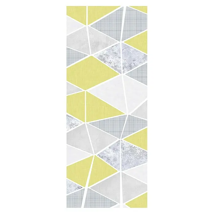 Komar Infinity Fototapete Yesterday Panel - 1 -tlg., B x H: 100 x 250 cm, Vlies - Abstraktes Dreiecksmuster mit gelben, grauen und weißen Farbtönen, das dem Design eine moderne und stilvolle Note verleiht.