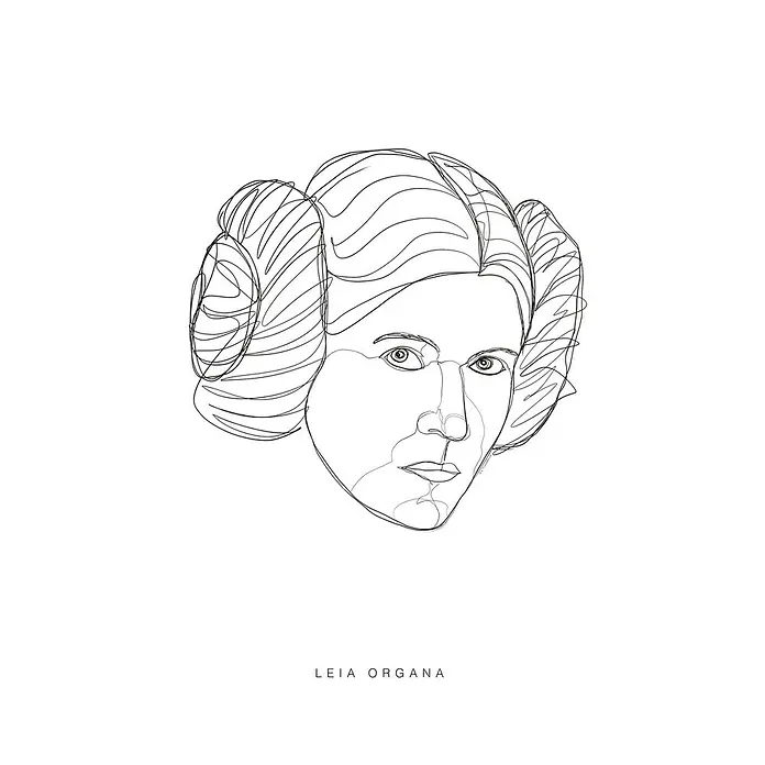 Komar Star Wars Poster Force Faces Leia - Star Wars, B x H: 30 x 40 cm - Dargestellt ist eine Strichzeichnung von Leia Organa aus Star Wars, eine minimalistische und moderne Darstellung der ikonischen Figur.