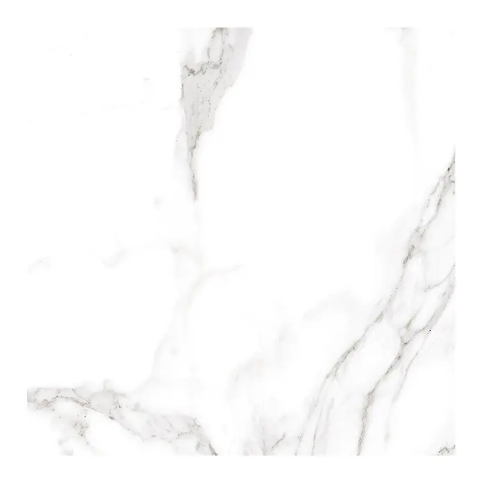 BHS Showroom Pavimento porcelánico Palatina Mate - 60 x 60 cm, Blanco Carrara, Mate - Primer plano de una baldosa de mármol blanco con vetas grises, ideal para interiores elegantes. La textura elegante agrega un toque lujoso.