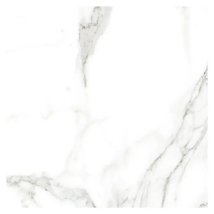 BHS Showroom Pavimento porcelánico Palatina Mate - 60 x 60 cm, Blanco Carrara, Mate - Primer plano de una baldosa de mármol blanco con vetas grises, ideal para interiores elegantes. La textura elegante agrega un toque lujoso.