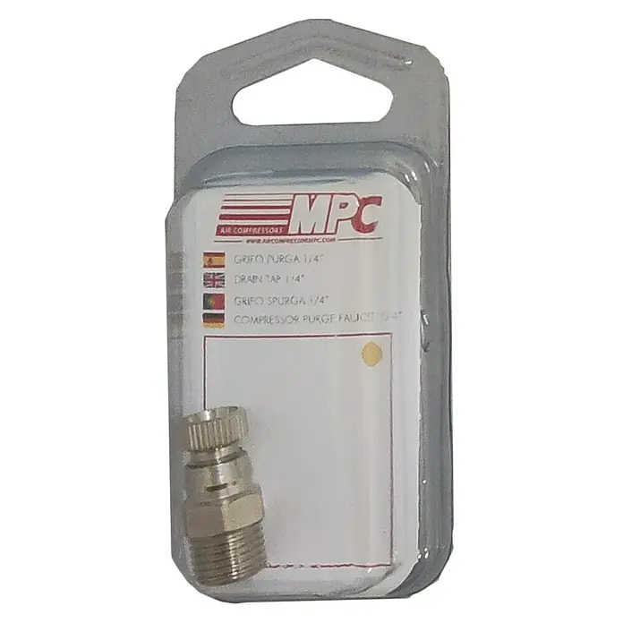MPC Tapón purgador - ¼″, Presión máx.: 10 bar - Grifo de purga para compresor de aire de 1/4" en blíster. Un accesorio práctico para sistemas de aire comprimido.