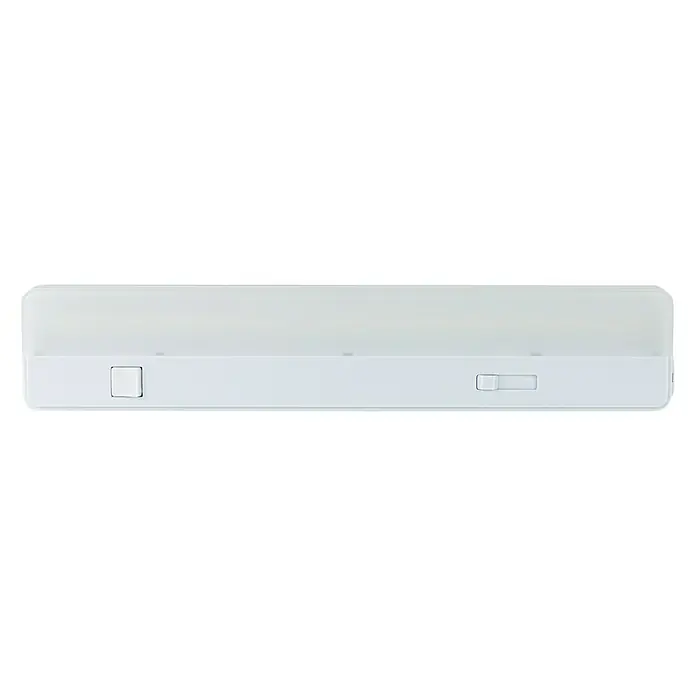 Ritter Leuchten LED-Unterbauleuchte Slide - 8,5 W, Länge: 35 cm, Neutralweiß - Ein weißes, längliches LED-Lichtleiste mit Schaltern, ideal für Unterschränke oder Regale, bietet helles und effizientes Licht.