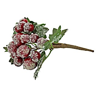 Dekozweige mit Beeren und Blättern (Rot, Kunststoff, Länge: 13 cm)