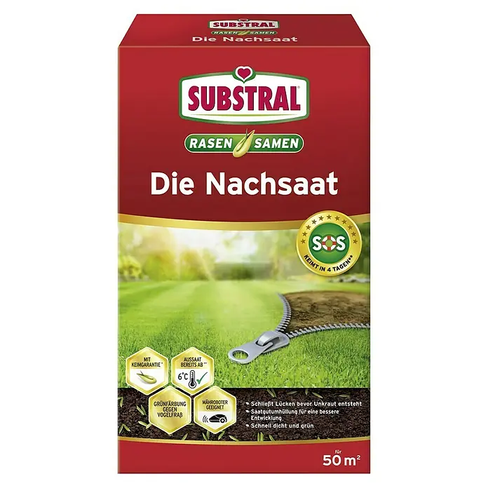 Substral Nachsaat-Rasen - 1 kg, 50 m² - Substral Die Nachsaat: Rasensamen-Mischung für eine schnelle und dichte Rasenreparatur, ideal für die Ausbesserung kahler Stellen.