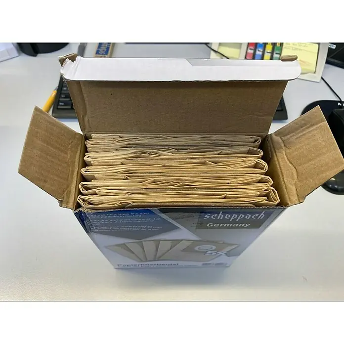 Scheppach Bolsa de aspiradora - 5 ud., Específico para: Aspirador en seco y húmedo Scheppach NTS30 - Bolsas de filtro de papel Scheppach paquete de 5 en caja abierta. Ideal para aspiradoras, retiene el polvo y la suciedad de forma segura.