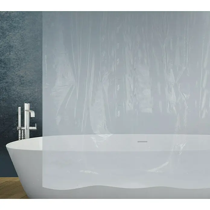 Diaqua Peva Duschvorhang Claro180 x 200 cm, Transparent - Ein stilvolles Badezimmer mit einer modernen Badewanne und einem transparenten Duschvorhang, der für Helligkeit und Sauberkeit sorgt.