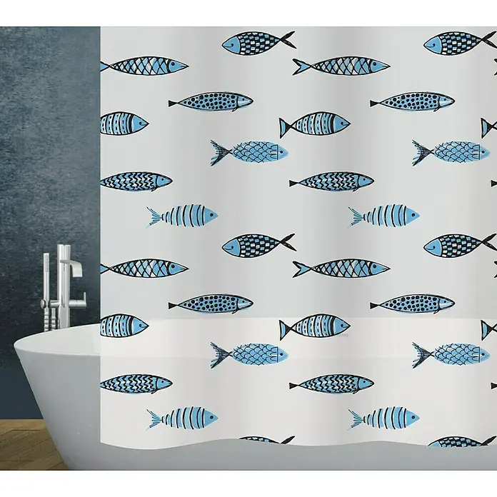Diaqua Peva Duschvorhang Fish180 x 200 cm, Blau/Weiß
