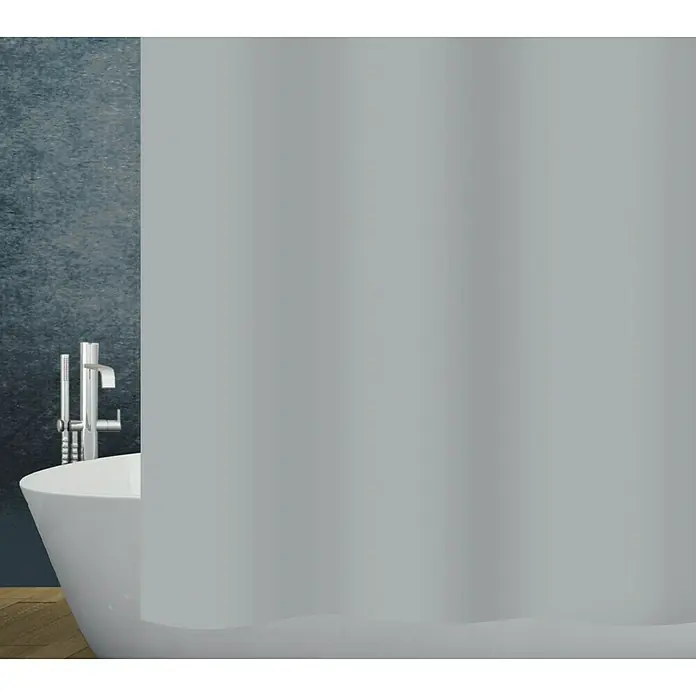 Diaqua Peva Duschvorhang Claro - 180 x 200 cm, Hellgrau - Grauer Duschvorhang mit schlichtem Design vor einer Badewanne, der für Privatsphäre und einen sauberen Look im Badezimmer sorgt.