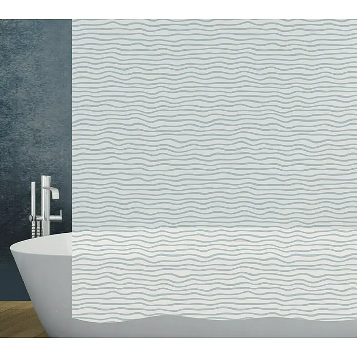 Diaqua Peva Duschvorhang RibbonB x H: 180 x 200 cm, Grau/Weiß - Dekorativer Sichtschutz für Fenster mit sanften Wellenlinien, perfekt für Badezimmer oder andere Räume, die Privatsphäre benötigen.