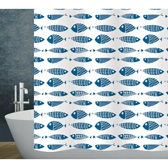 Diaqua Textil-Duschvorhang Scuby180 x 200 cm, Blau/Weiß Front View