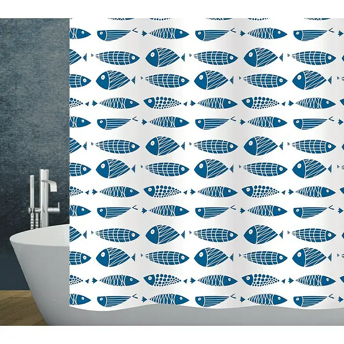 Diaqua Duschvorhang Scuby - B x H: 180 x 200 cm, Textil, Blau/Weiß - Duschvorhang mit blauem Fischmuster. Dieser Duschvorhang ist ideal für alle, die eine maritime Note im Badezimmer suchen.