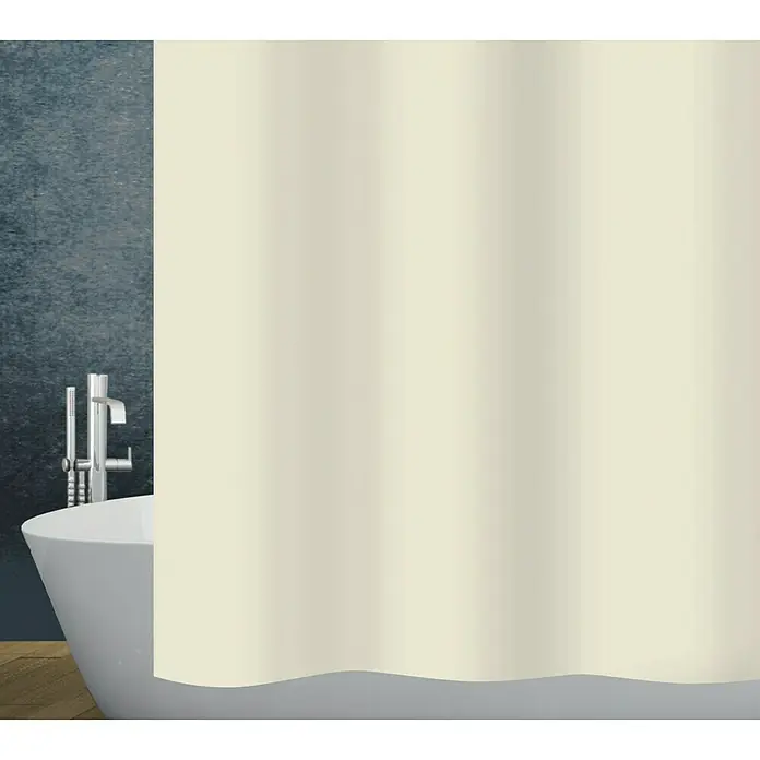 Diaqua Duschvorhang Basic - B x H: 240 x 180 cm, Textil, Beige - Nahaufnahme eines cremefarbenen Duschvorhangs, der über einer weißen Badewanne hängt, ideal für Badezimmerdekor und als funktionelles Accessoire.