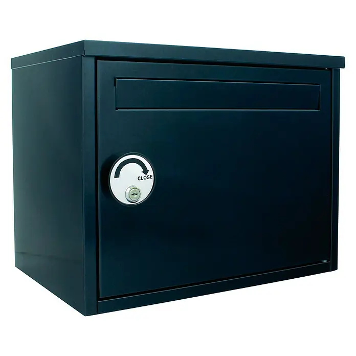Rottner Paketbox Parcel Keeper - L x B x H: 31 x 45 x 35 cm, Schwarz, Edelstahl, Paketfach - Dunkelblauer Briefkasten mit Schloss und Einwurfschlitz für sichere Postaufbewahrung. Ideal für Haus und Büro.