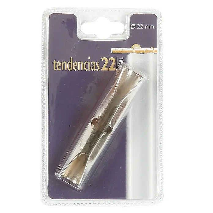 Elemento de unión de barra Tendencias 22 - 9,8 x 1,7 x 1,4 cm, Gris - Un conector de muebles de color plateado, empaquetado de Tendencias 22, que mide 22 mm. Se presenta en un paquete de plástico transparente.