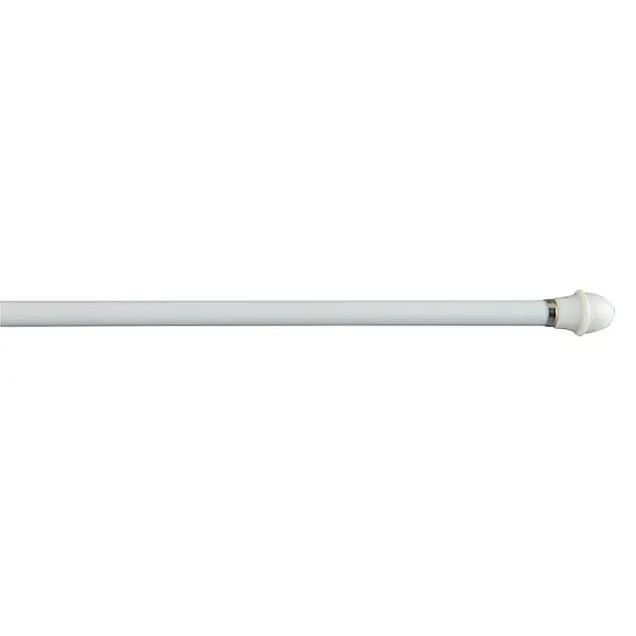 Barra para visillo Modelo Clásico - Largo: 48,5 cm, Diámetro: 11 mm, Blanco - Primer plano de una barra de cortina blanca con tapa final. Ideal para decoración elegante de ventanas y fácil instalación.