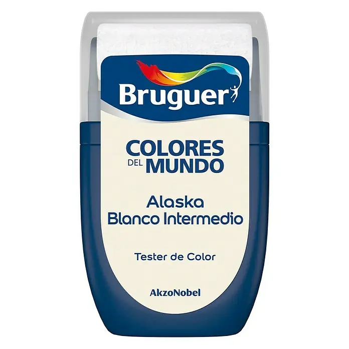Bruguer Colores del Mundo Tester de pintura - Alaska blanco intermedio, Mate, 30 ml - Un probador de pintura Bruguer en Alaska Blanco Intermedio, que ofrece una forma cómoda de probar el color en una pequeña área antes de comprometerse con una compra mayor.