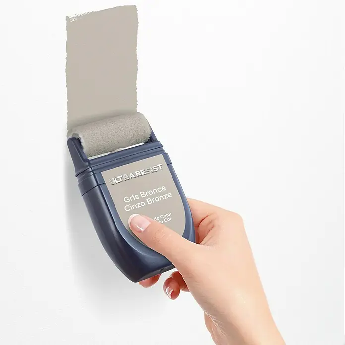 Bruguer Ultra Resist Tester de pintura - Gris testeronce, Mate, 30 ml - Muestra de color aplicada con un rodillo de pintura ULTRARESIST en Gris Bronce Cinza Bronze para un resultado de color perfecto.