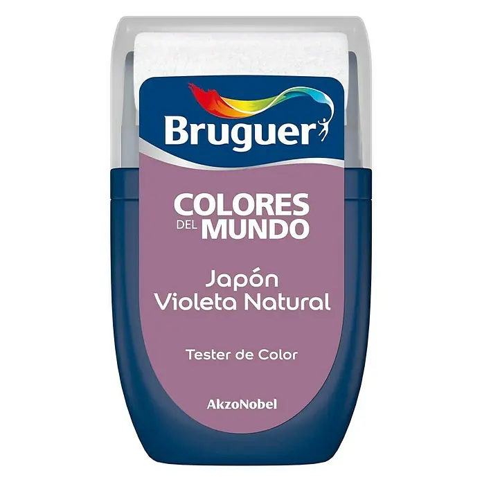 Bruguer Colores del Mundo Tester de pintura - Japón violeta natural, Mate, 30 ml - Vista del producto de un probador de pintura Bruguer en "Japón Violeta Natural", ideal para elegir tu color perfecto.