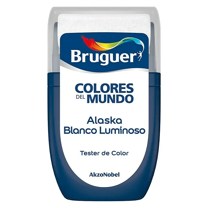 Bruguer Colores del Mundo Tester de pintura - Alaska blanco luminoso, Mate, 30 ml - Un probador de pintura Bruguer Colores del Mundo en Alaska Blanco Luminoso, ideal para probar el color en casa.