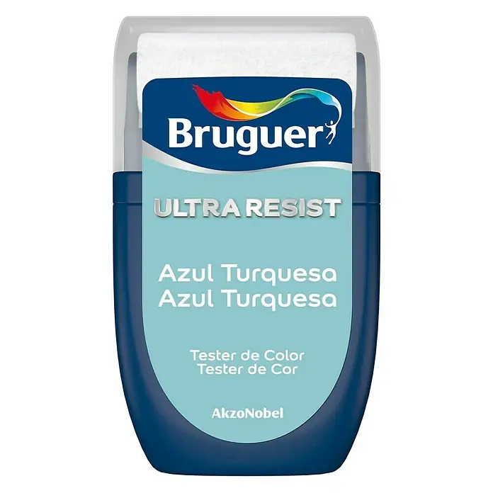 Bruguer Ultra Resist Tester de pintura - Azul turquesa, Mate, 30 ml - Tester de color Bruguer Ultra Resist en Azul Turquesa, ideal para probar el color antes de pintar. Perfecto para paredes duraderas y vibrantes.