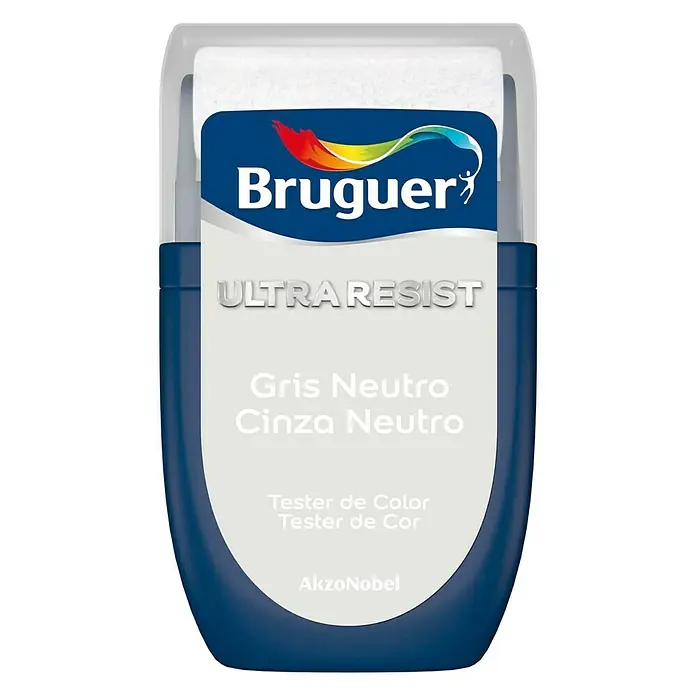 Bruguer Ultra Resist Tester de pintura - Gris neutro, Mate, 30 ml - Un bote de pintura Bruguer Ultra Resist, color "Gris Neutro", ideal para probar el color antes de pintar superficies más grandes.