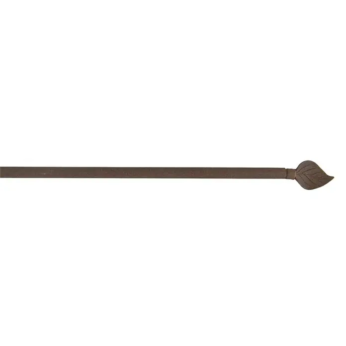 Barra para visillo Hoja óxido - Largo: 120 cm, Oxido - Primer plano de una barra de cortina marrón con un extremo de hoja decorativa, ideal para decoraciones de ventanas clásicas e interiores acogedores.