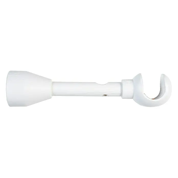 Soporte de pared Ideas Wood - L x An x Al: 23 x 5,1 x 5,1 cm, Diámetro: 28 mm, Madera, Blanco - Primer plano de una barra de cortina blanca con gancho, ideal para la decoración de ventanas y colgar cortinas.