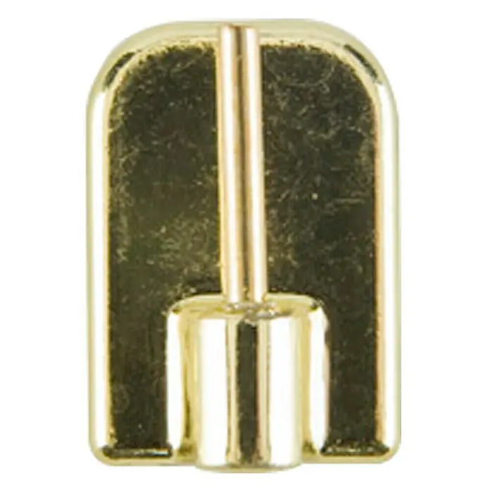 Soporte de pared adhesivo Solutions - L x An x Al: 1,2 x 1,7 x 2,4 cm, Plástico, Oro - Primer plano de un colgador dorado para marcos de fotos.